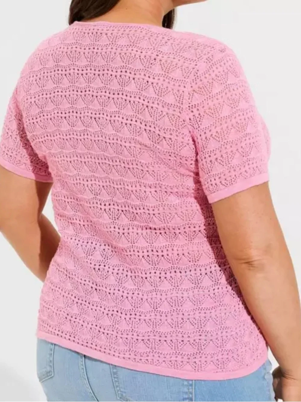 Torrid Pointelle Pullover Short Sleeve Front Tie Sweater Rose Bloom Size 1X New